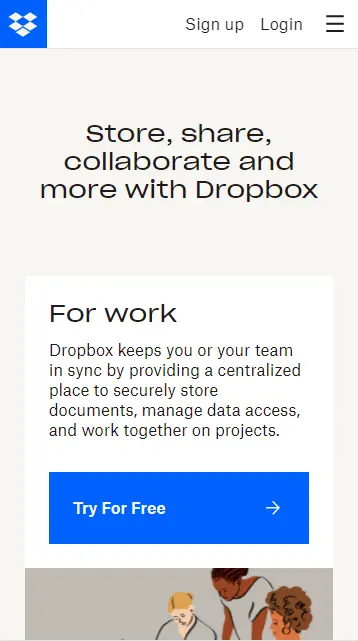 dropbox above the fold content