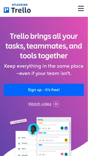 Trello above the fold content